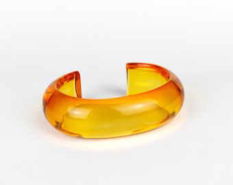 Vintage Yellow Plastic Cuff Bracelet, Retro Chunky Bangle, Mid Century Early Plastic, Yellow Orange Coloured Lucite