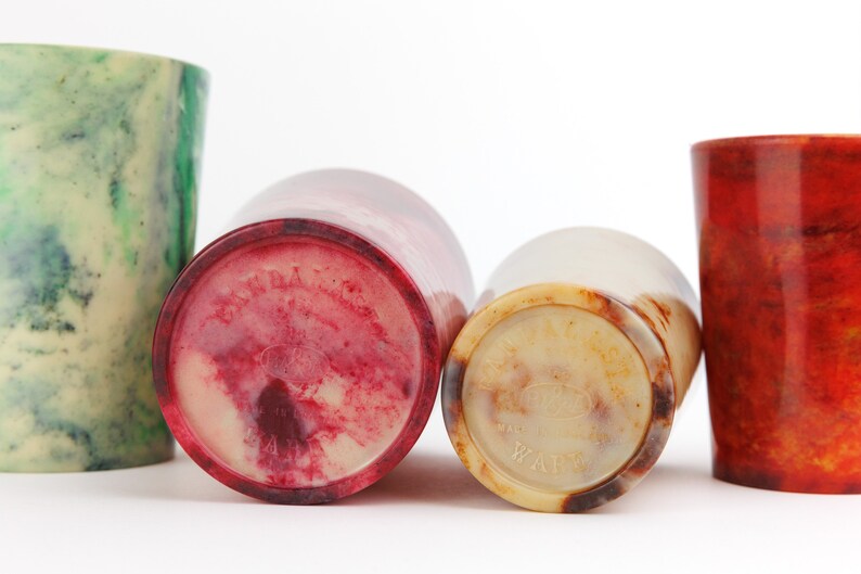 Vintage Bandalasta Ware Bakelite Marbled Early Plastic Cups, Tumbler, Retro Plastic, 1930s, Early 20th Century image 8