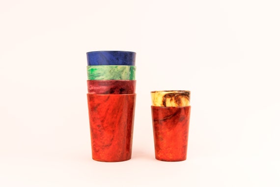 Vintage Bandalasta Ware Bakelite Marbled Early Plastic Cups, Tumbler, Retro Plastic, 1930s, Early 20th Century