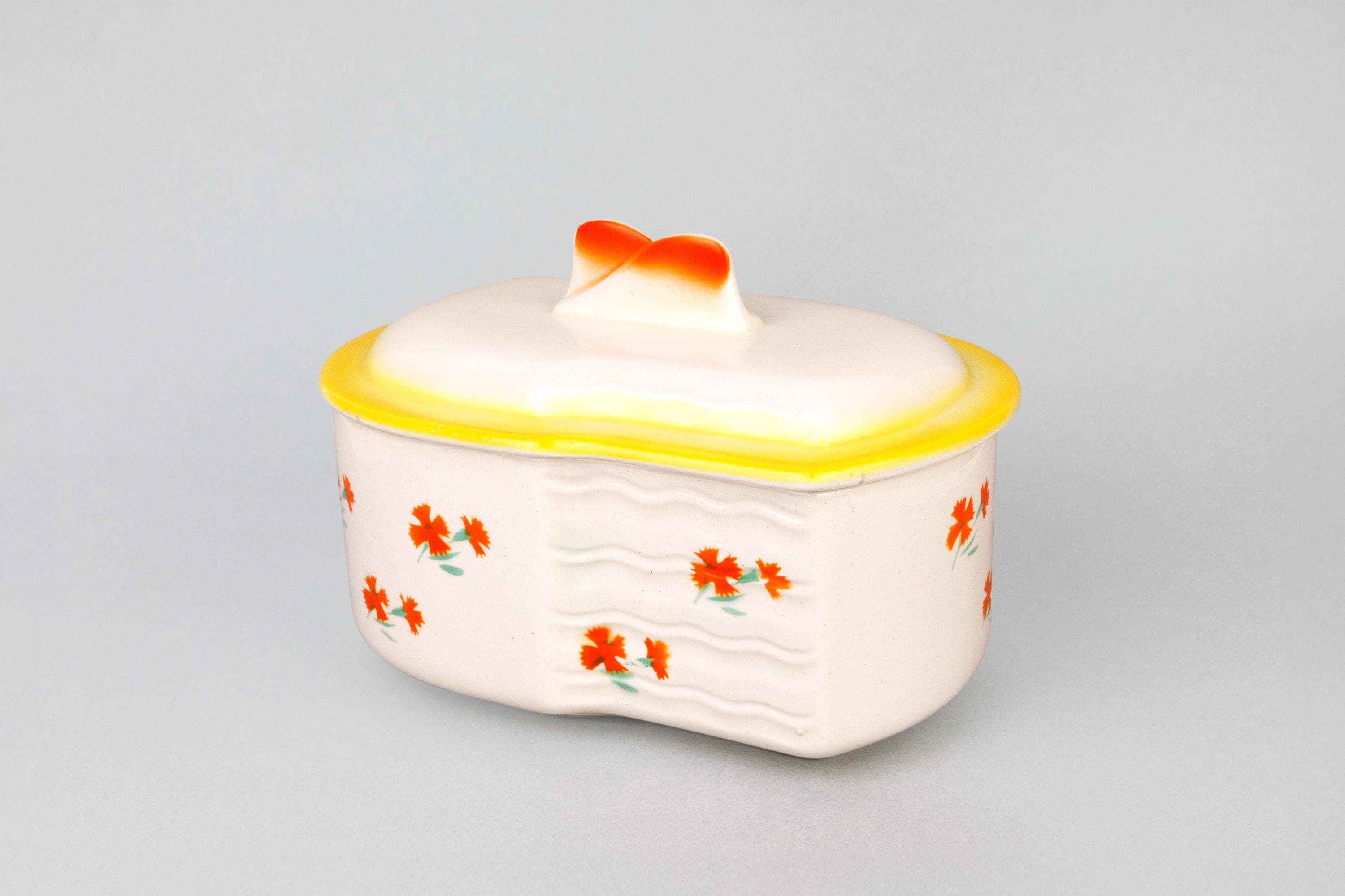 Vintage Bauhaus German Art Deco Ceramic Lidded Pastry Box, 30s