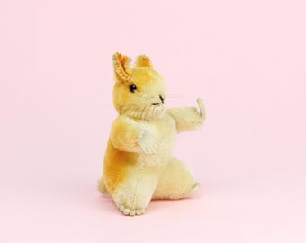 Kleiner Vintage Steiff Hamster Goldy, deutsches Mohair Spielzeug mit Filzfüßen, Ohrknopf, schwarzen Augen, kleinere Größe