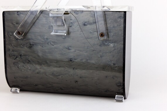 Vintage Grey Pearlized Lucite Handbag, Clear Luci… - image 5