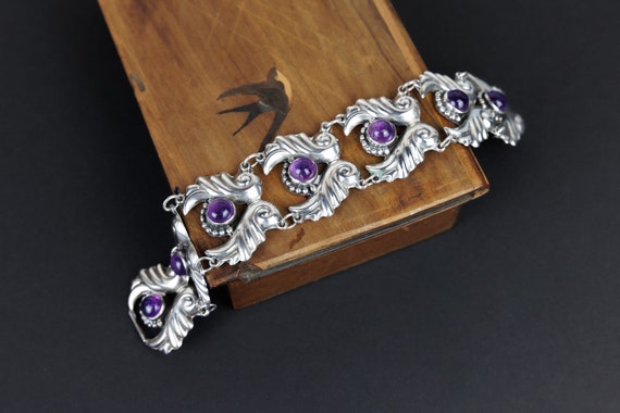 Vintage Mexican Silver Amethyst Bracelet, Marked AE Sterling