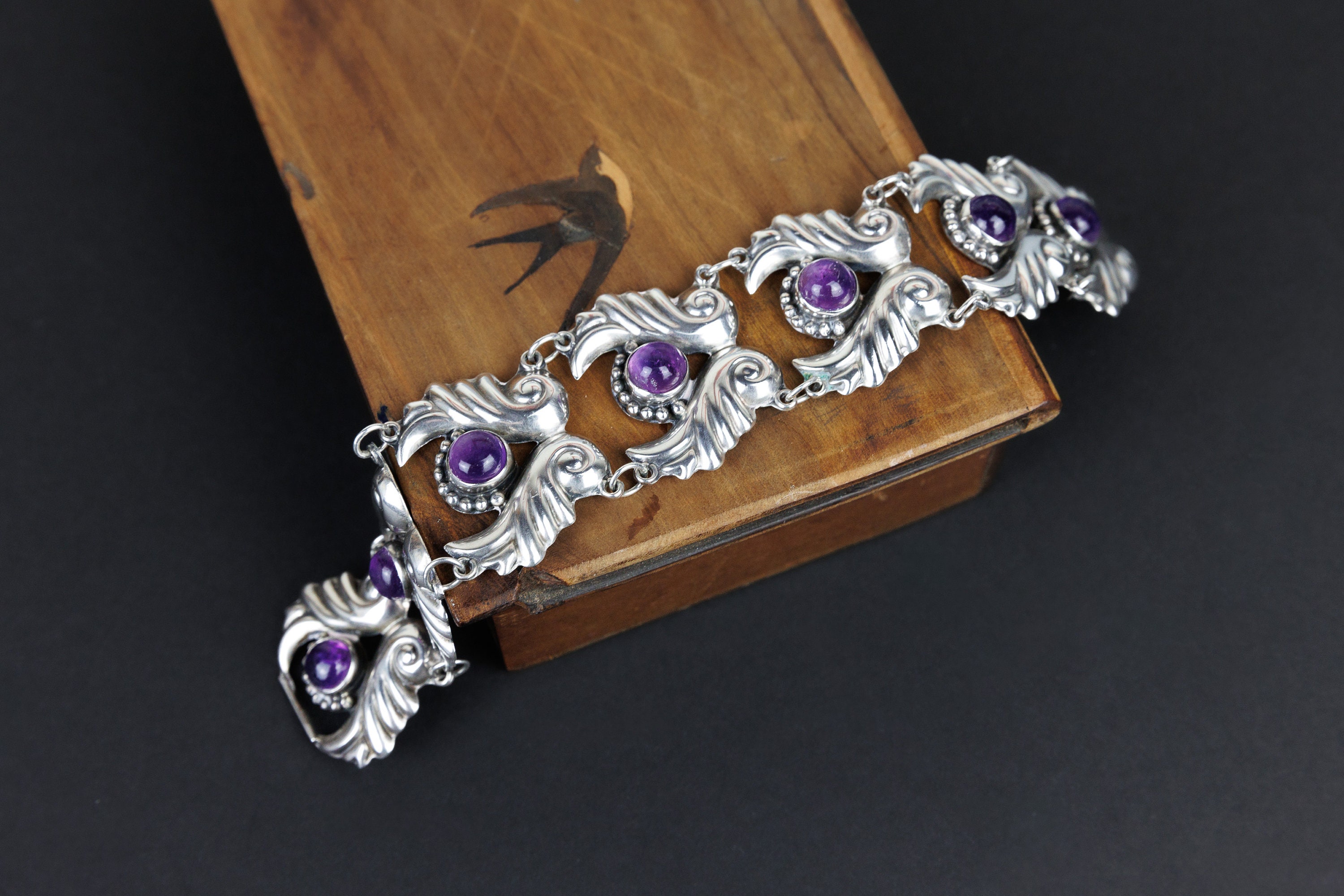 Vintage Mexican Silver Amethyst Bracelet, Marked AE Sterling