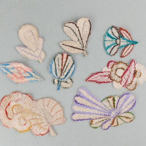 Collection of 8 Vintage Embroidered Flower and Art Deco Shape Appliques in Pastel Colours image 6