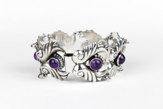 Vintage Mexican Silver Amethyst Bracelet, Marked AE Sterling