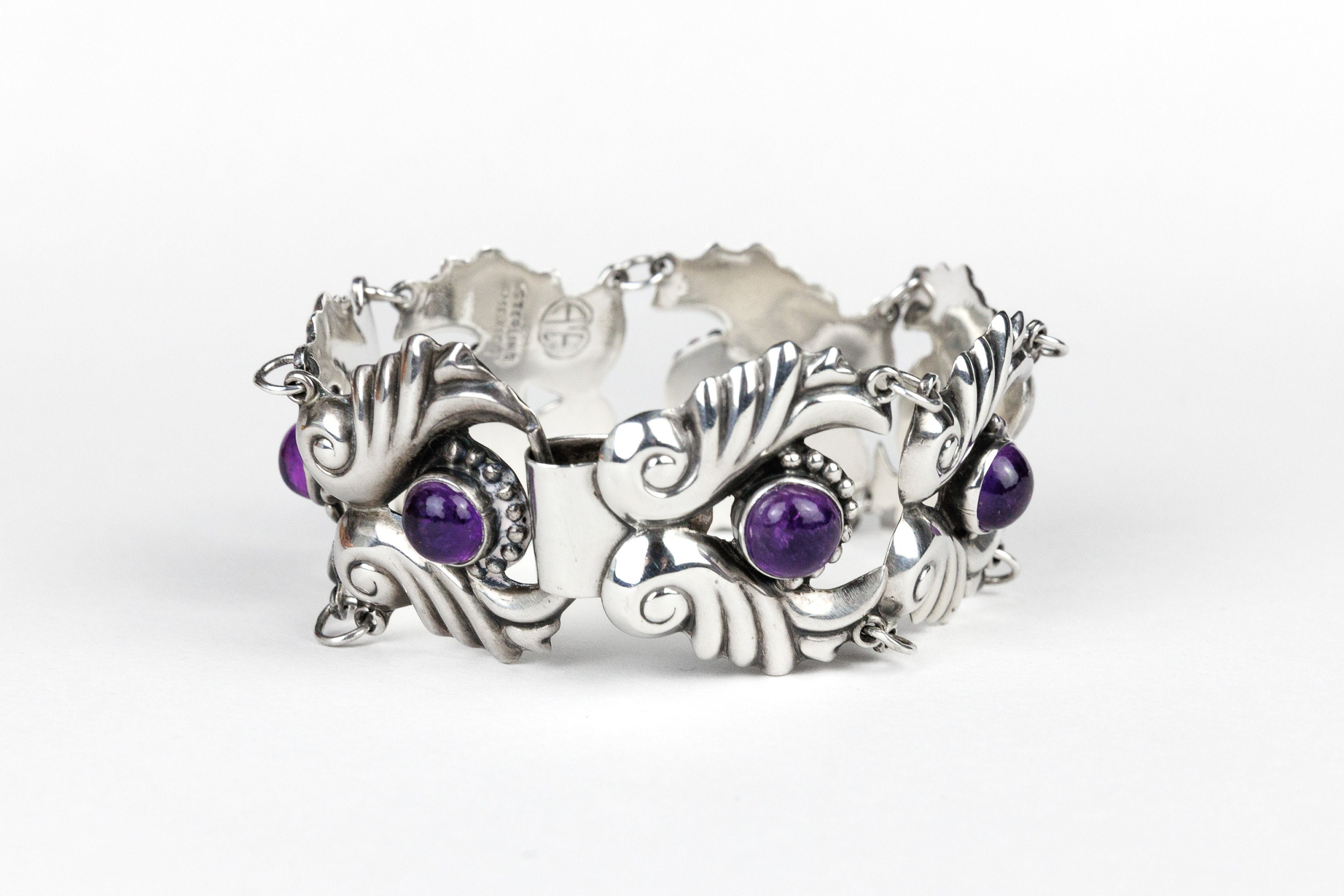 Vintage Mexican Silver Amethyst Bracelet, Marked AE Sterling