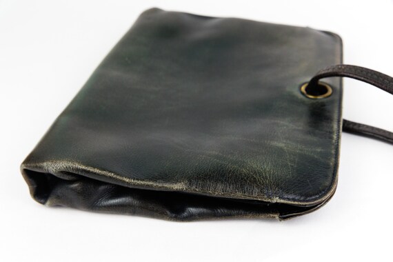 Vintage Dark Brown Leather Clutch Bag with Orange… - image 7