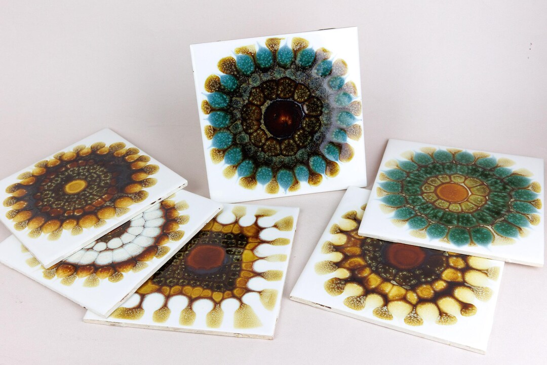 Vintage Pilkington Alan Wallwork Ceramic Tiles, 70s Abstract Glazed ...