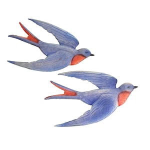 2x Vintage Die-Cut German Embossed Cardboard Decorative Swallow Birds, Length 27.5cm, Wall Decor