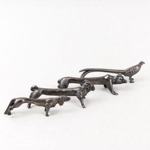 4x Antique Silver Plate Knife Rests in the form of a Bear, Ram, Pheasant and Dog, Vintage Novelty Tablewear, 1920s-30s