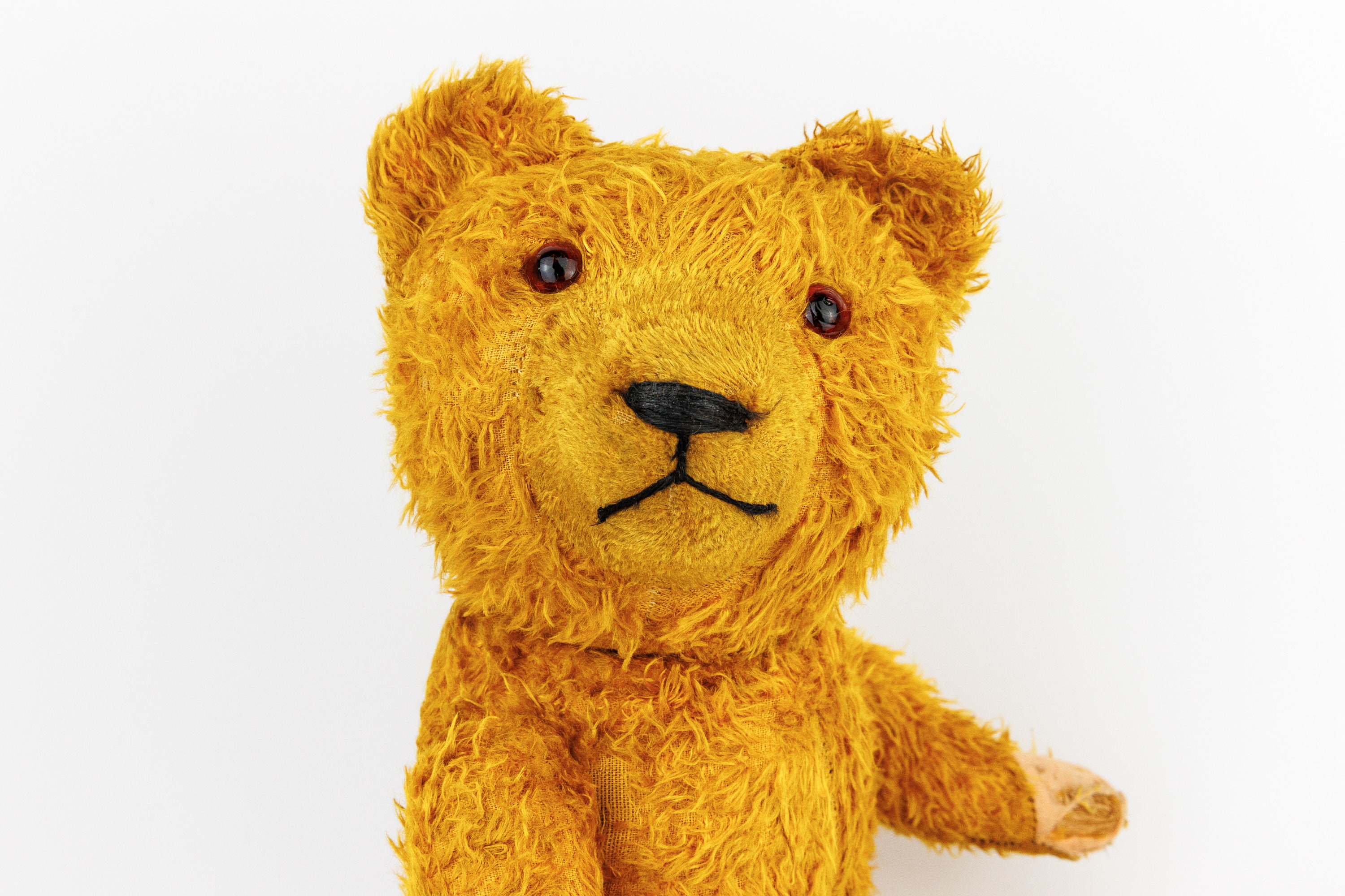 Vintage German Teddy Bear, Orange Brown Curly Fur, Jointed Bear