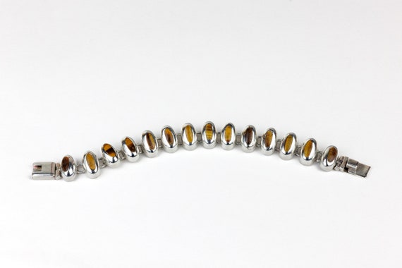 Vintage Heavy Silver Mexican Tigers Eye Bracelet, Stamped