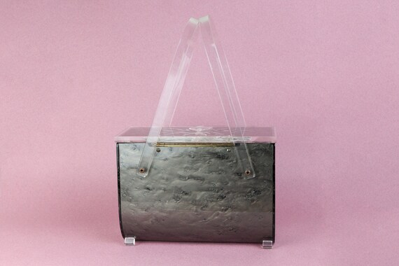Vintage Grey Pearlized Lucite Handbag, Clear Luci… - image 3