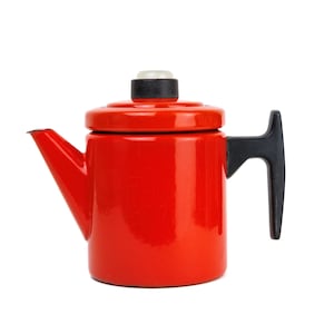 Vintage Antti Nurmesniemi for Finel, Arabia Finland Red Enamel Teapot, Coffee Pot, Kettle, Mid Century Scandinavian