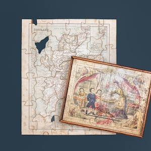 Antike W Peacock's Eine zerlegte Karte von Schottland Puzzle, Original Holzkiste, einseitig, antike Karte, George Philips & Son