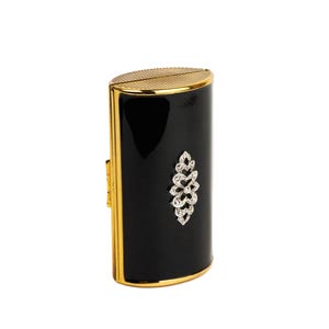 Kleines Vintage Etui aus schwarzem und goldfarbenem Metall, Mid Century, Zigarette, Visitenkarte, Haarnadeln usw., Diamante Design, Mini-Reiseetui