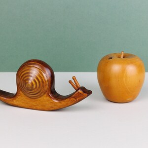 Vintage Wooden Treen Snail or Apple, Decorative Carved Wood Objects, Incense Holder, Retro, SoldIndividually