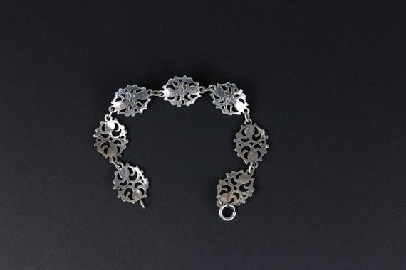 Vintage German Silver Link Bracelet, Rhodochrosit… - image 3