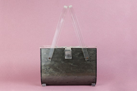 Vintage Grey Pearlized Lucite Handbag, Clear Luci… - image 2