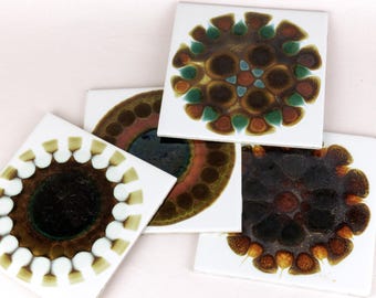 Vintage Pilkington Alan Wallwork Ceramic Tiles, 70s Abstract Glazed ...