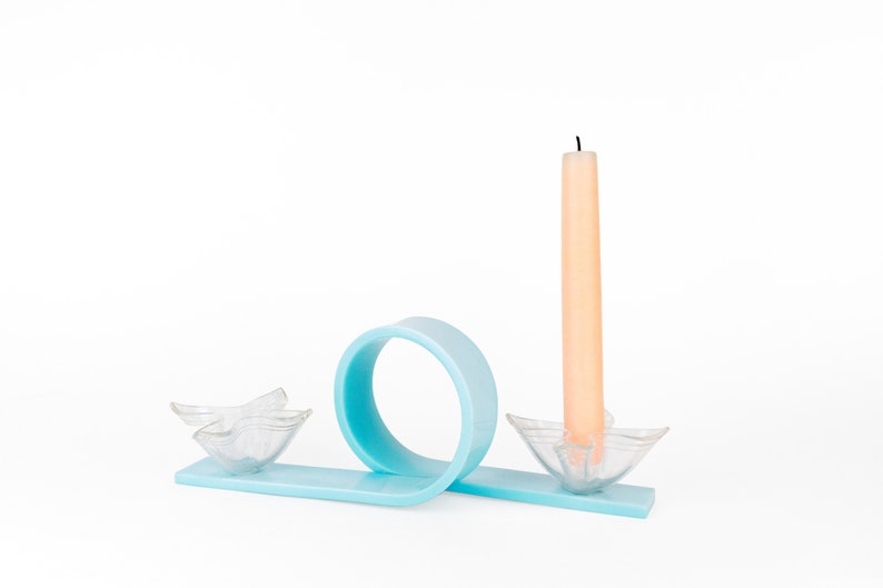 Vintage Blue Early Plastic Candle Holder, Swirled Plastic Candleabra