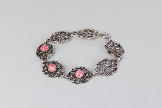 Vintage German Silver Link Bracelet, Rhodochrosit… - image 9
