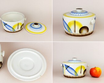 Vintage Bauhaus German Lidded Art Deco Ceramic Box, 30s