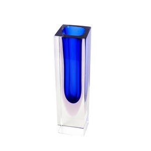 Kleine Vintage Murano Sommerso Facettierte Glasvase, 60er Jahre Italienisches Blaues Glas, Mid Century Column Bud Vase