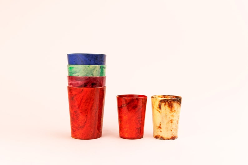 Vintage Bandalasta Ware Bakelite Marbled Early Plastic Cups, Tumbler, Retro Plastic, 1930s, Early 20th Century image 3