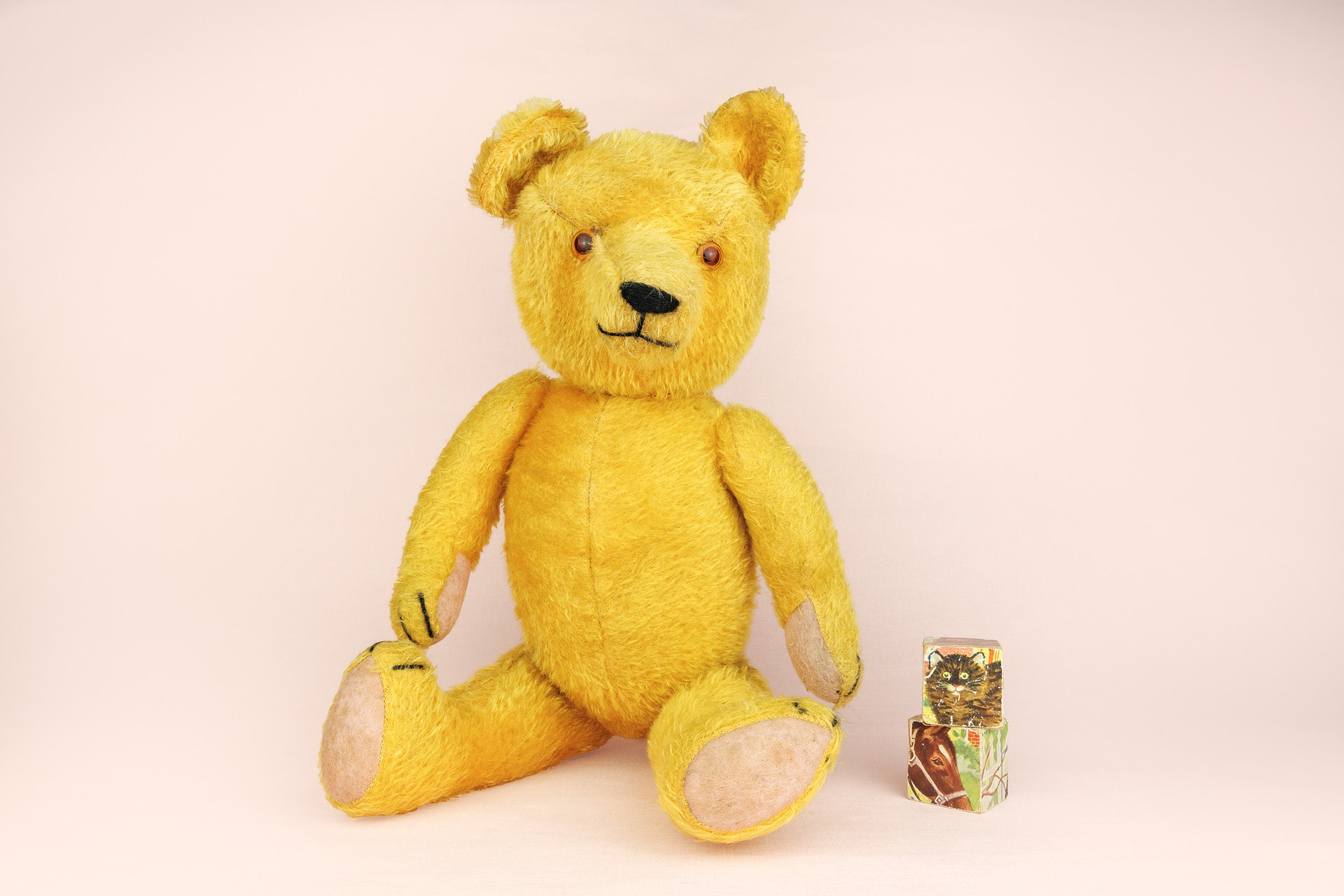 Vintage German 1930s Teddy Bear, Golden Mohair, Orange