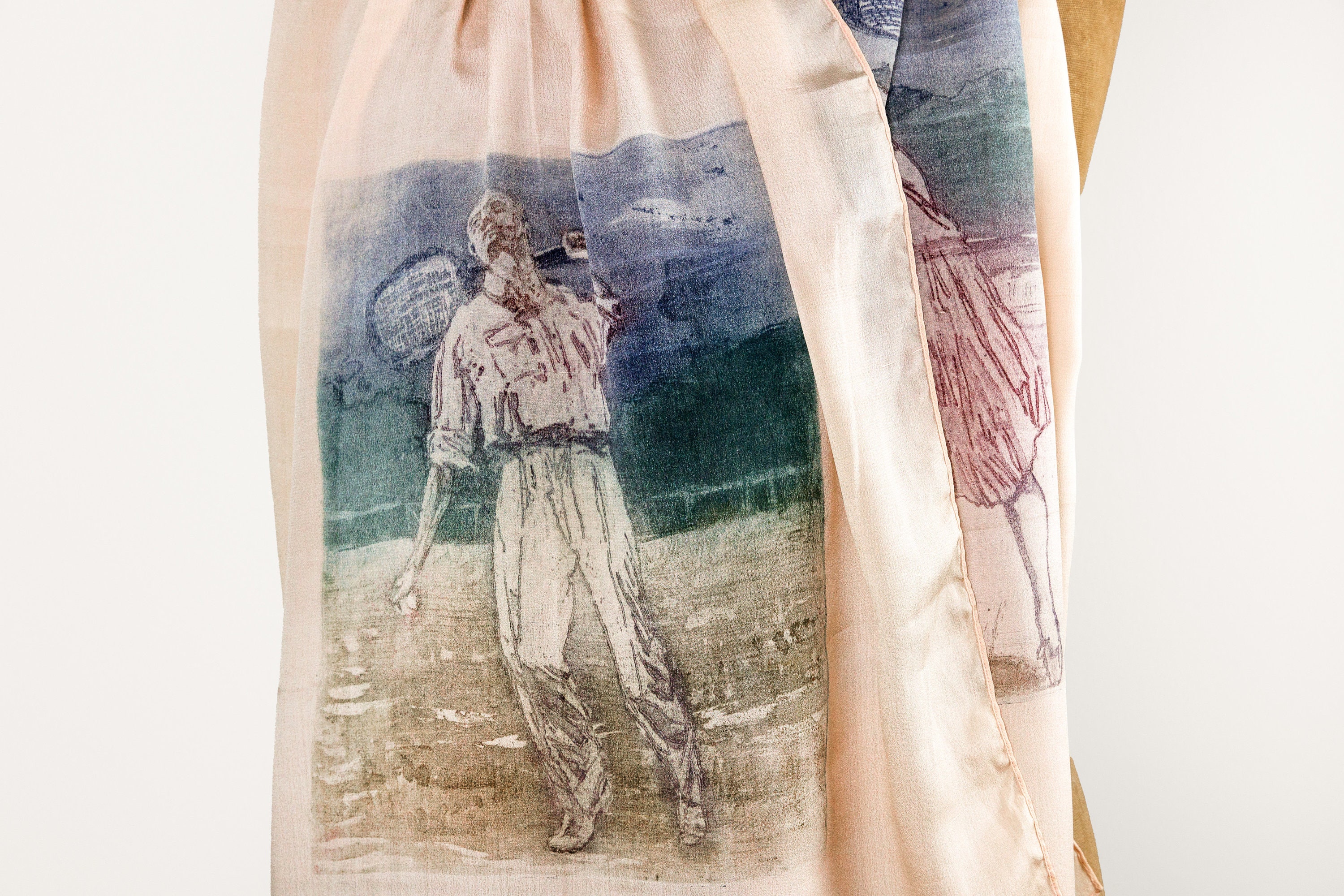 Vintage Art Deco 20s Silk Stole Scarf in Pale Peachy Pink