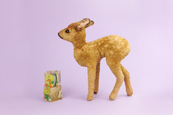Rare Early Vintage Steiff Silk Plush or Wool Toy Deer, Post War