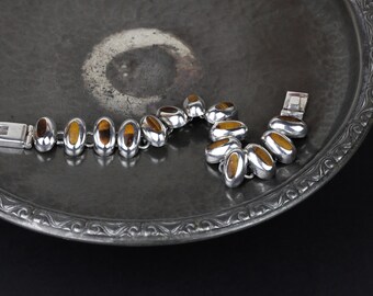 Vintage Heavy Silver Mexican Tigers Eye Bracelet, Stamped Mexico