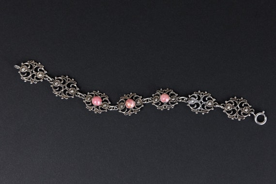 Vintage German Silver Link Bracelet, Rhodochrosit… - image 5