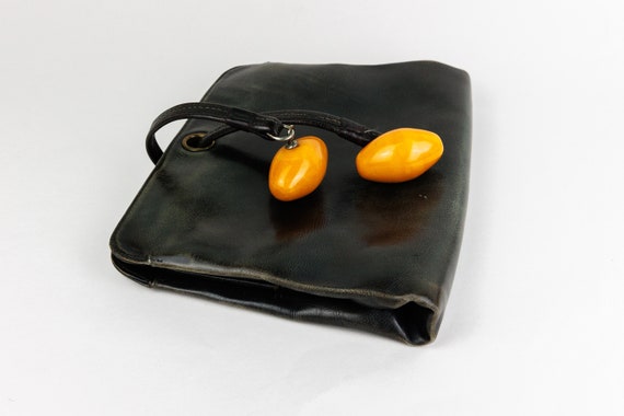 Vintage Dark Brown Leather Clutch Bag with Orange… - image 10