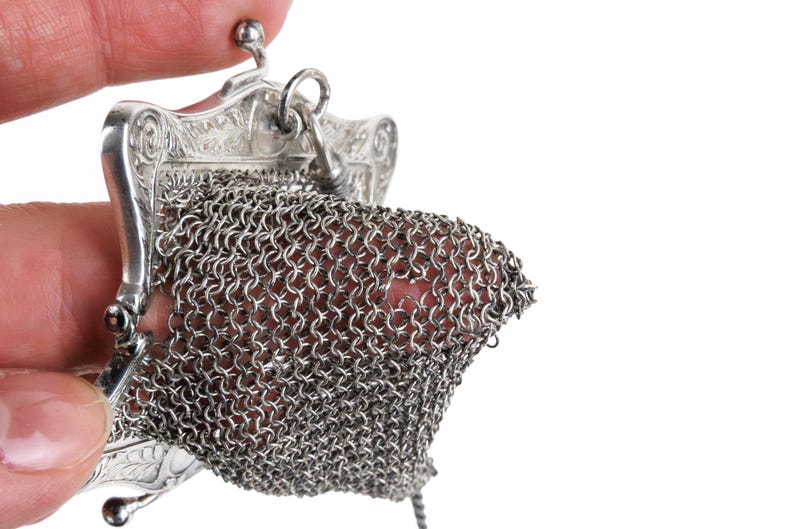 Small Antique Silver Metal Mesh Coin Purse Chainmail Bag on 800 Silver ...