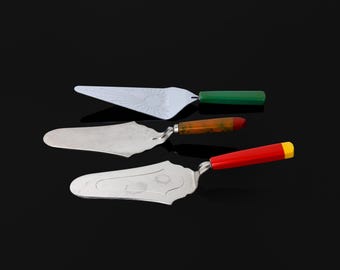 Vintage Cake Slice Servers, Metal and Bakelite, Early 20th Century Kitchenalia, Green, Red, Yellow Catalin Early Plastic, Sold Individually