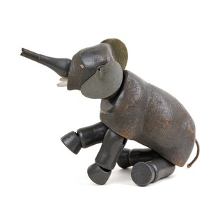 Vintage Schoenhut Humpty Dumpty Circus Wooden Toy Elephant, Delavan, Folk Art, Painted Wood, Mid 20th Century