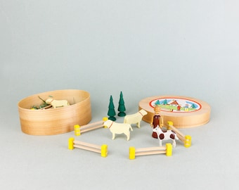 ヴィンテージドイツミニチュア木製動物置物ロット Erzgebirge Putz