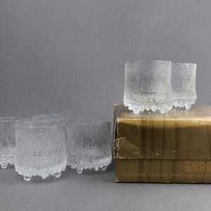 Vintage Boxed set of 6 Iittala Ultima Thule Glasses Tapio Wirkkala made in Finland Textured Midcentury Large Size Rocks Tumbler 60s