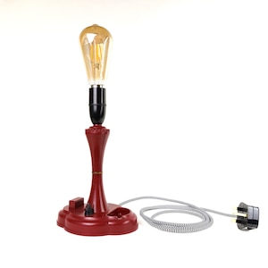 Vintage Red Plastic Bakelite &quot;Smokers&quot; Lamp, Art Deco Early 20th Century Table Lamp, Bedside Light, Trinket Dish