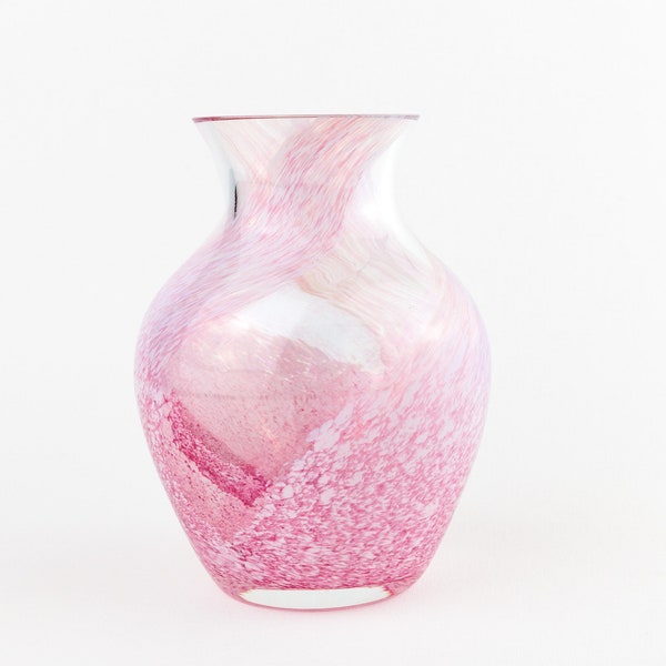 Vintage Clear with Pink Swirl, Caithness, Speckly Glass Vase
