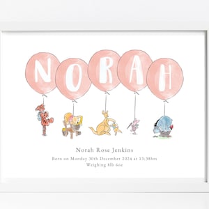 Impresión de Winnie the Pooh, Winnie the Pooh, Bebé, Baby shower, guardería, Regalo para bebé nuevo Regalo de bebé personalizado Impresión de nombre personalizada Bautizo
