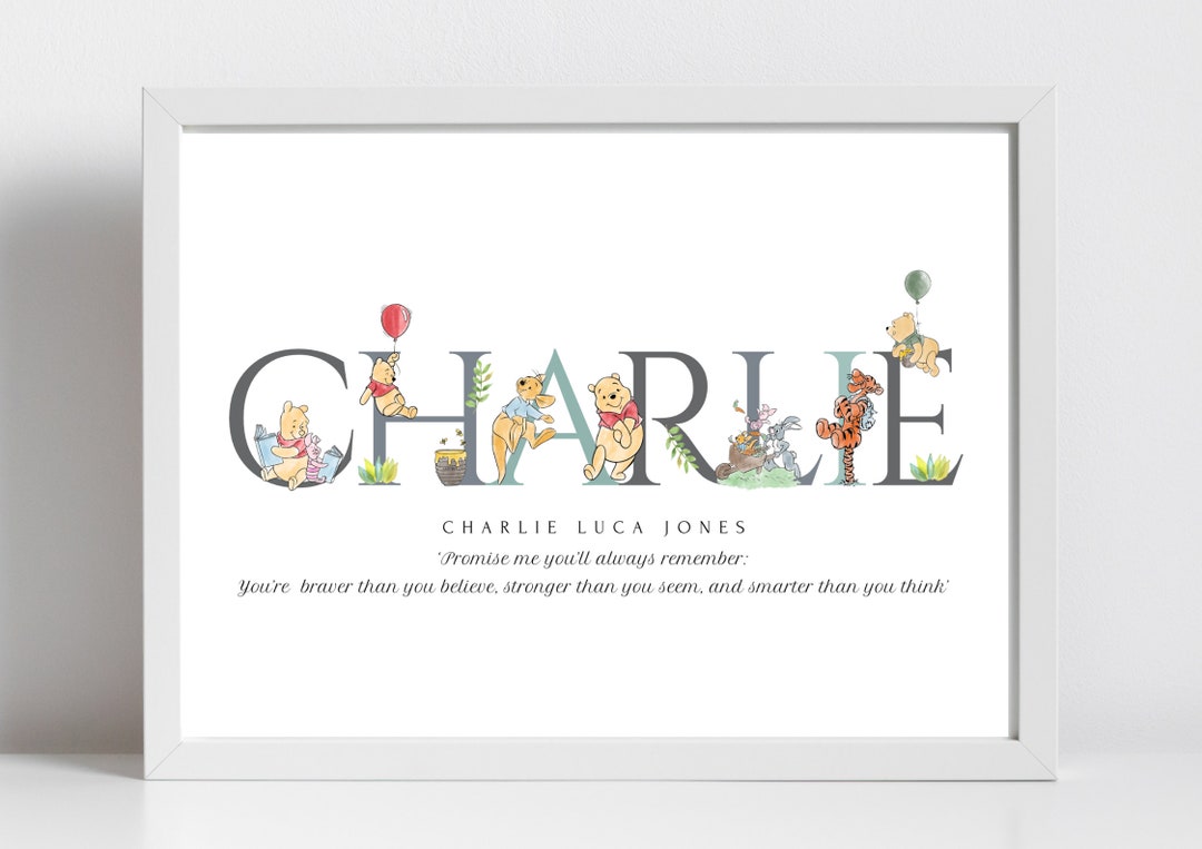 Winnie the Pooh Name Print, Personalised Name Print, Winnie the Pooh