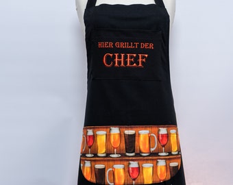 Kochschürze Grillschürze "Hier grillt der Chef" Bier schwarz