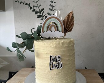 rustic/neutral baby shower cake topper/ palm leaves