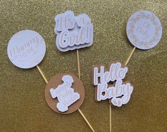 rustic/neutral cupcake toppers/ baby shower