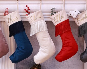 Custom Xmas Stocking with Tessels - Custom Name Holiday Decor - Perfect Christmas Gift - Personalized Velvet Christmas Stockings Decoration