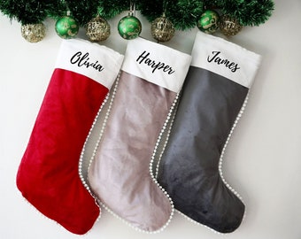 Custom Velvet Christmas Stocking - Personalized Christmas Stocking - Name Stockings - Family Stockings - Christmas Decor - 1 STOCKING